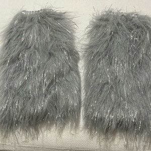 Silver Feathered Leg Warmers With Metallic Threads